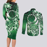 Cook Islands Tattoo Couples Matching Long Sleeve Bodycon Dress and Long Sleeve Button Shirt Plumeria Polynesian Pattern