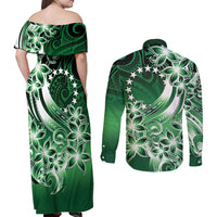 Cook Islands Tattoo Couples Matching Off Shoulder Maxi Dress and Long Sleeve Button Shirt Plumeria Polynesian Pattern