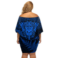 New Zealand Rugby Off Shoulder Short Dress Silver Fern All Black Mix Ta Moko Blue Style LT9 - Polynesian Pride