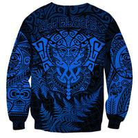 New Zealand Rugby Sweatshirt Silver Fern All Black Mix Ta Moko Blue Style LT9 - Polynesian Pride