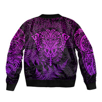 New Zealand Rugby Sleeve Zip Bomber Jacket Silver Fern All Black Mix Ta Moko Purple Style LT9 - Polynesian Pride