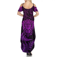 New Zealand Rugby Summer Maxi Dress Silver Fern All Black Mix Ta Moko Purple Style LT9 - Polynesian Pride