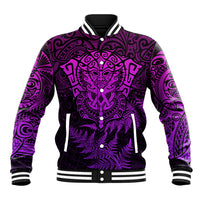 Personalised New Zealand Rugby Baseball Jacket Silver Fern All Black Mix Ta Moko Purple Style LT9 Unisex Purple - Polynesian Pride