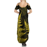 Personalised New Zealand Rugby Summer Maxi Dress Aotearoa Ka Mate Haka All Black Mix Ta Moko Gold Style LT9 - Polynesian Pride