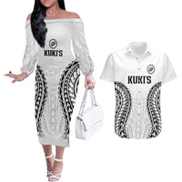 World Rugby Cook Islands Couples Matching Off The Shoulder Long Sleeve Dress and Hawaiian Shirt Kukis Make History - Polynesian Pride