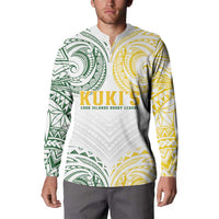 World Rugby Cook Islands Button Sweatshirt White Polynesian Tribal Pattern - Polynesian Pride