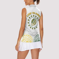 World Rugby Cook Islands Women Sleeveless Polo Shirt White Polynesian Tribal Pattern - Polynesian Pride