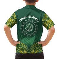 World Rugby Cook Islands Hawaiian Shirt Green Polynesian Tribal Pattern - Polynesian Pride