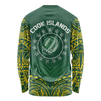 World Rugby Cook Islands Long Sleeve Shirt Green Polynesian Tribal Pattern - Polynesian Pride