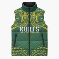 World Rugby Cook Islands Sleeveless Puffer Jacket Green Polynesian Tribal Pattern - Polynesian Pride