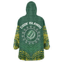World Rugby Cook Islands Wearable Blanket Hoodie Green Polynesian Tribal Pattern - Polynesian Pride