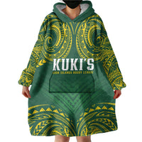 World Rugby Cook Islands Wearable Blanket Hoodie Green Polynesian Tribal Pattern - Polynesian Pride