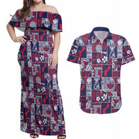 Guam Felis Pasgua Couples Matching Off Shoulder Maxi Dress and Hawaiian Shirt Pacific Patchwork Xmas Vibes - Polynesian Pride