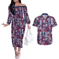 Guam Felis Pasgua Couples Matching Off The Shoulder Long Sleeve Dress and Hawaiian Shirt Pacific Patchwork Xmas Vibes - Polynesian Pride
