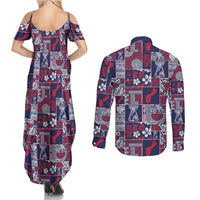 Guam Felis Pasgua Couples Matching Summer Maxi Dress and Long Sleeve Button Shirt Pacific Patchwork Xmas Vibes - Polynesian Pride