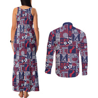 Guam Felis Pasgua Couples Matching Tank Maxi Dress and Long Sleeve Button Shirt Pacific Patchwork Xmas Vibes - Polynesian Pride
