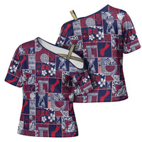 Guam Felis Pasgua Cross Shoulder Shirt Pacific Patchwork Xmas Vibes - Polynesian Pride