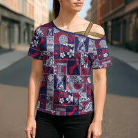 Guam Felis Pasgua Cross Shoulder Shirt Pacific Patchwork Xmas Vibes - Polynesian Pride