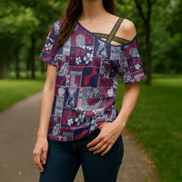 Guam Felis Pasgua Cross Shoulder Shirt Pacific Patchwork Xmas Vibes - Polynesian Pride