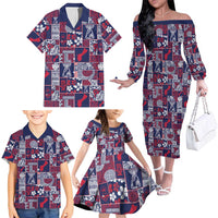 Guam Felis Pasgua Family Matching Off The Shoulder Long Sleeve Dress and Hawaiian Shirt Pacific Patchwork Xmas Vibes - Polynesian Pride