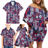 Guam Felis Pasgua Family Matching Off Shoulder Short Dress and Hawaiian Shirt Pacific Patchwork Xmas Vibes - Polynesian Pride