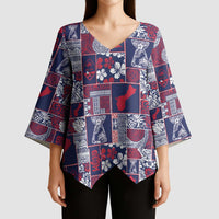 Guam Felis Pasgua Kimono Sleeve Blouse Pacific Patchwork Xmas Vibes - Polynesian Pride