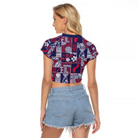 Guam Felis Pasgua Raglan Cropped T Shirt Pacific Patchwork Xmas Vibes LT9 - Polynesian Pride
