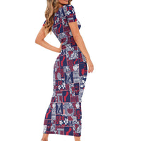 Guam Felis Pasgua Short Sleeve Bodycon Dress Pacific Patchwork Xmas Vibes LT9 - Polynesian Pride