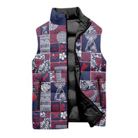 Guam Felis Pasgua Sleeveless Puffer Jacket Pacific Patchwork Xmas Vibes - Polynesian Pride