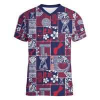 Guam Felis Pasgua Women V-Neck T-Shirt Pacific Patchwork Xmas Vibes - Polynesian Pride