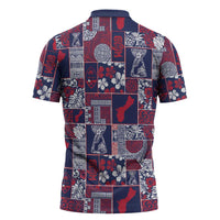 Guam Felis Pasgua Zipper Polo Shirt Pacific Patchwork Xmas Vibes - Polynesian Pride