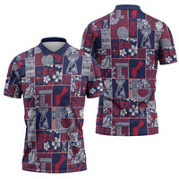 Guam Felis Pasgua Zipper Polo Shirt Pacific Patchwork Xmas Vibes - Polynesian Pride
