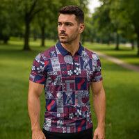 Guam Felis Pasgua Zipper Polo Shirt Pacific Patchwork Xmas Vibes - Polynesian Pride
