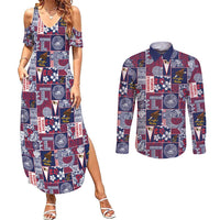 Manuia le Kerisimasi American Samoa Couples Matching Summer Maxi Dress and Long Sleeve Button Shirt Pacific Patchwork Xmas Vibes LT9 Blue - Polynesian Pride