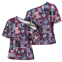 Manuia le Kerisimasi American Samoa Cross Shoulder Shirt Pacific Patchwork Xmas Vibes - Polynesian Pride