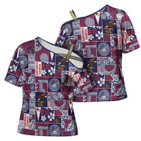 Manuia le Kerisimasi American Samoa Cross Shoulder Shirt Pacific Patchwork Xmas Vibes - Polynesian Pride