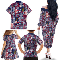 Manuia le Kerisimasi American Samoa Family Matching Off The Shoulder Long Sleeve Dress and Hawaiian Shirt Pacific Patchwork Xmas Vibes - Polynesian Pride