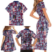 Manuia le Kerisimasi American Samoa Family Matching Short Sleeve Bodycon Dress and Hawaiian Shirt Pacific Patchwork Xmas Vibes - Polynesian Pride