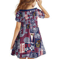 Manuia le Kerisimasi American Samoa Kid Short Sleeve Dress Pacific Patchwork Xmas Vibes - Polynesian Pride
