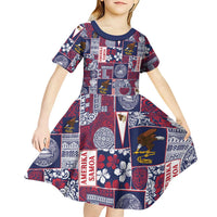 Manuia le Kerisimasi American Samoa Kid Short Sleeve Dress Pacific Patchwork Xmas Vibes - Polynesian Pride