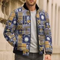 Ekamawir omo Nauru Bomber Puffer Jacket Pacific Patchwork Xmas Vibes - Polynesian Pride