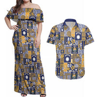 Ekamawir omo Nauru Couples Matching Off Shoulder Maxi Dress and Hawaiian Shirt Pacific Patchwork Xmas Vibes - Polynesian Pride
