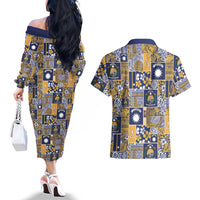Ekamawir omo Nauru Couples Matching Off The Shoulder Long Sleeve Dress and Hawaiian Shirt Pacific Patchwork Xmas Vibes - Polynesian Pride