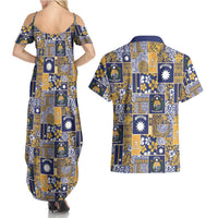 Ekamawir omo Nauru Couples Matching Summer Maxi Dress and Hawaiian Shirt Pacific Patchwork Xmas Vibes - Polynesian Pride