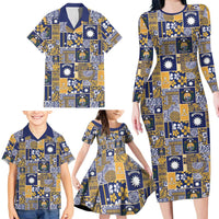 Ekamawir omo Nauru Family Matching Long Sleeve Bodycon Dress and Hawaiian Shirt Pacific Patchwork Xmas Vibes - Polynesian Pride