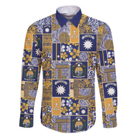 Ekamawir omo Nauru Family Matching Off The Shoulder Long Sleeve Dress and Hawaiian Shirt Pacific Patchwork Xmas Vibes - Polynesian Pride