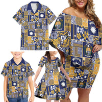 Ekamawir omo Nauru Family Matching Off Shoulder Short Dress and Hawaiian Shirt Pacific Patchwork Xmas Vibes - Polynesian Pride