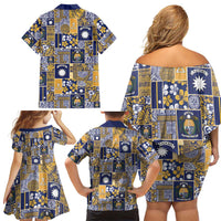 Ekamawir omo Nauru Family Matching Off Shoulder Short Dress and Hawaiian Shirt Pacific Patchwork Xmas Vibes - Polynesian Pride
