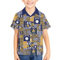 Ekamawir omo Nauru Family Matching Off Shoulder Short Dress and Hawaiian Shirt Pacific Patchwork Xmas Vibes - Polynesian Pride