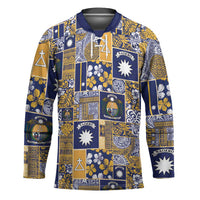 Ekamawir omo Nauru Hockey Jersey Pacific Patchwork Xmas Vibes LT9 Unisex Blue - Polynesian Pride